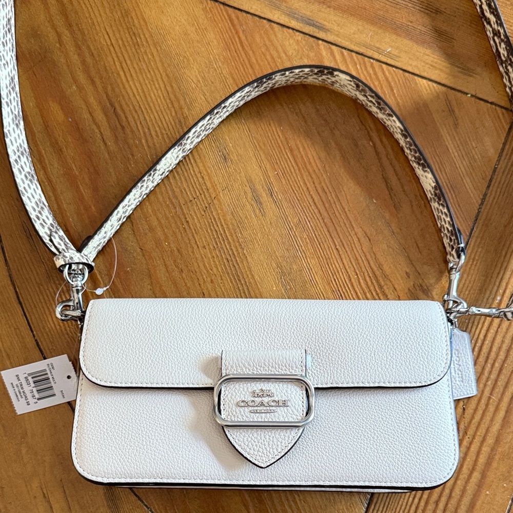 Coach White Crossbody Bag with Snake-Print Strap